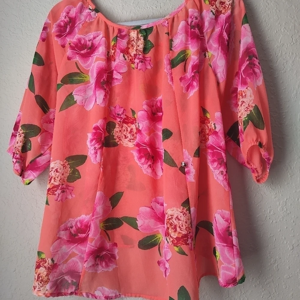 Wishful Park Sheer Floral Top Blouse Size M - Picture 7 of 10